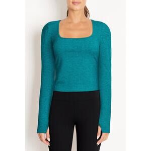 NWT Zobha Sunny Top In Heather Fanfare Size M Teal Square Neck Thumbholes Fitted